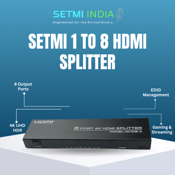 Setmi 1 to 8 HDMI Splitter – 4K UHD 1 In 8 Out HDMI Splitter with HDR, 3D Support, EDID Management – HDMI Splitter 8 Port for PS5, Xbox, Apple TV, Fire Stick, Blu-ray, PC - Image 2