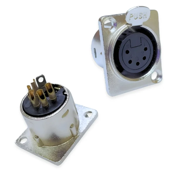 5-Pin XLR Female Chassis Mount Connector, 5 Way, Silver over Nickel Plating