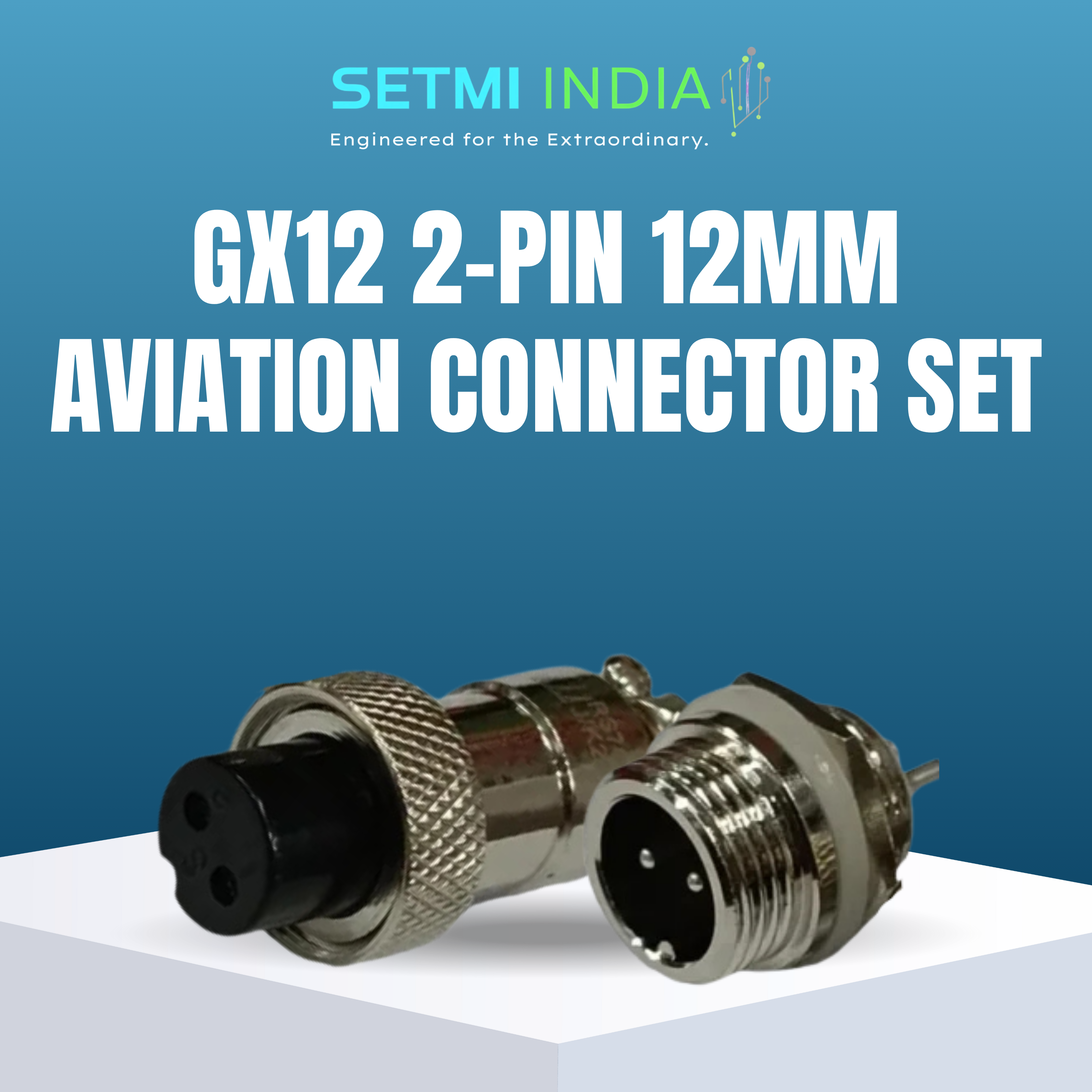 GX12 2-Pin 12mm Aviation Connector Set – Male & Female Plug, Metal Circular Solder Jack | Setmi India