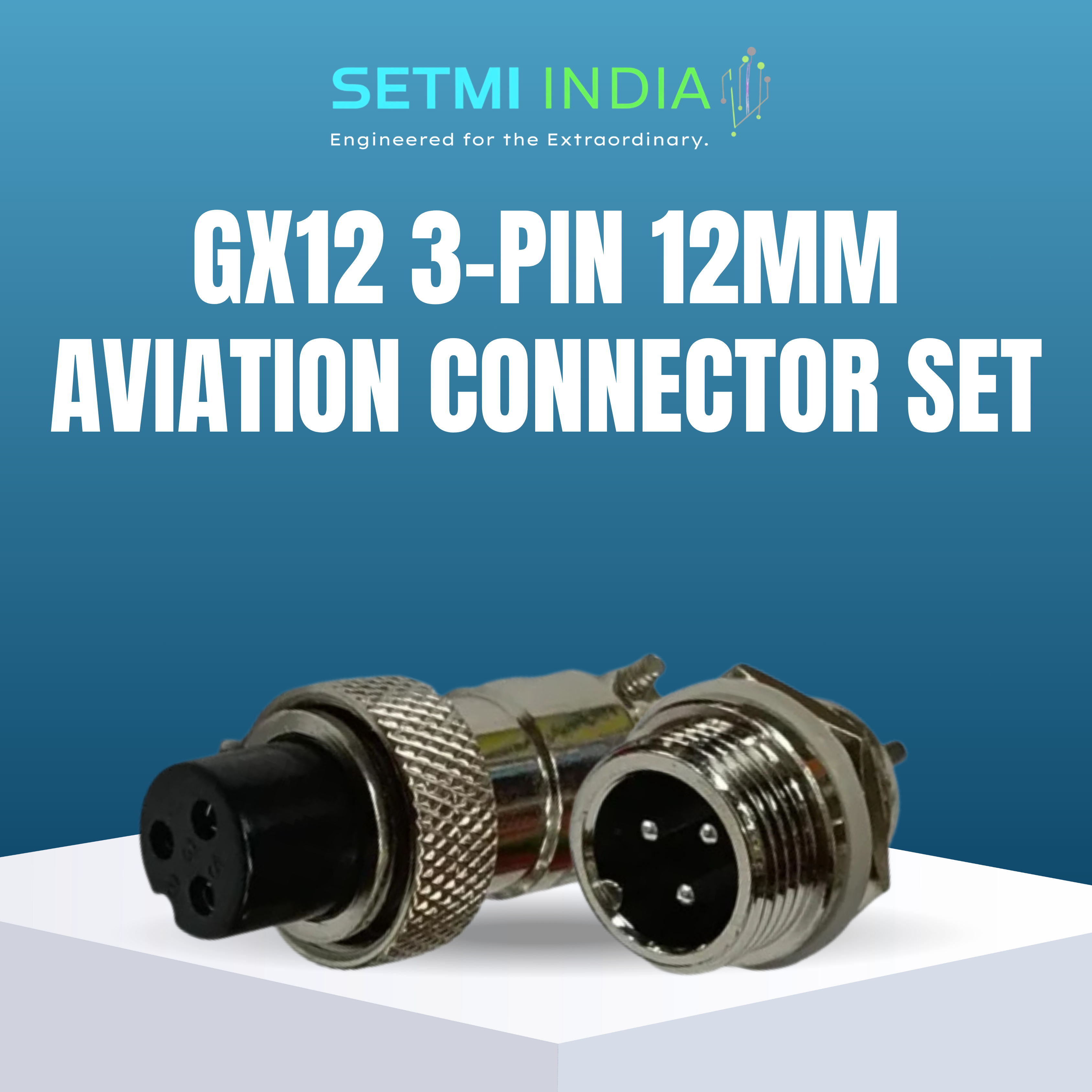GX12 3-Pin 12mm Aviation Connector Set – Male & Female Plug, Metal Circular Solder Jack | Setmi India