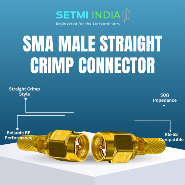 SMA Male Straight Crimp Connector, Male Pin, 50Ω, RG- 58 - Image 2