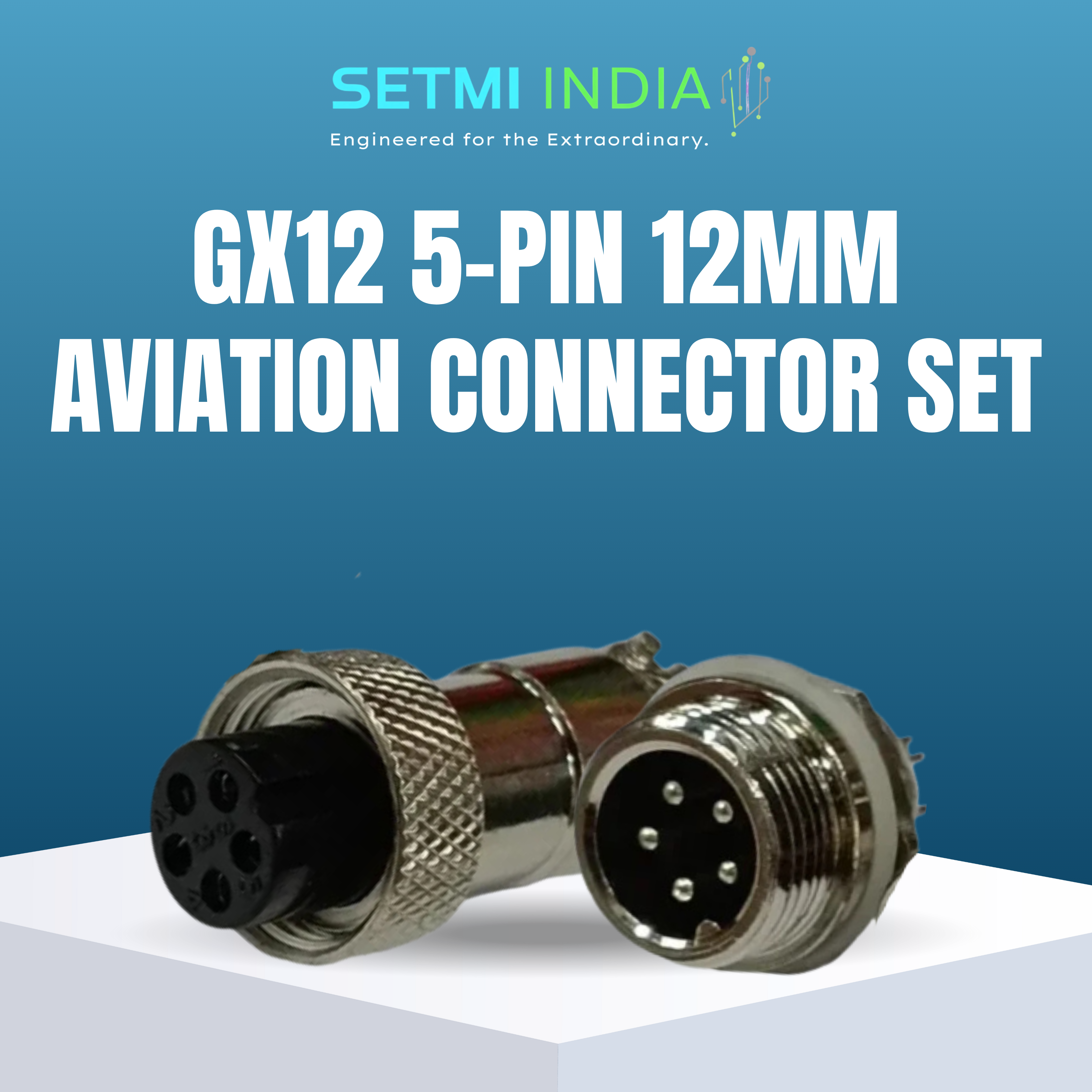 GX12 5-Pin 12mm Aviation Connector Set – Male & Female Plug, Metal Circular Solder Jack | Setmi India