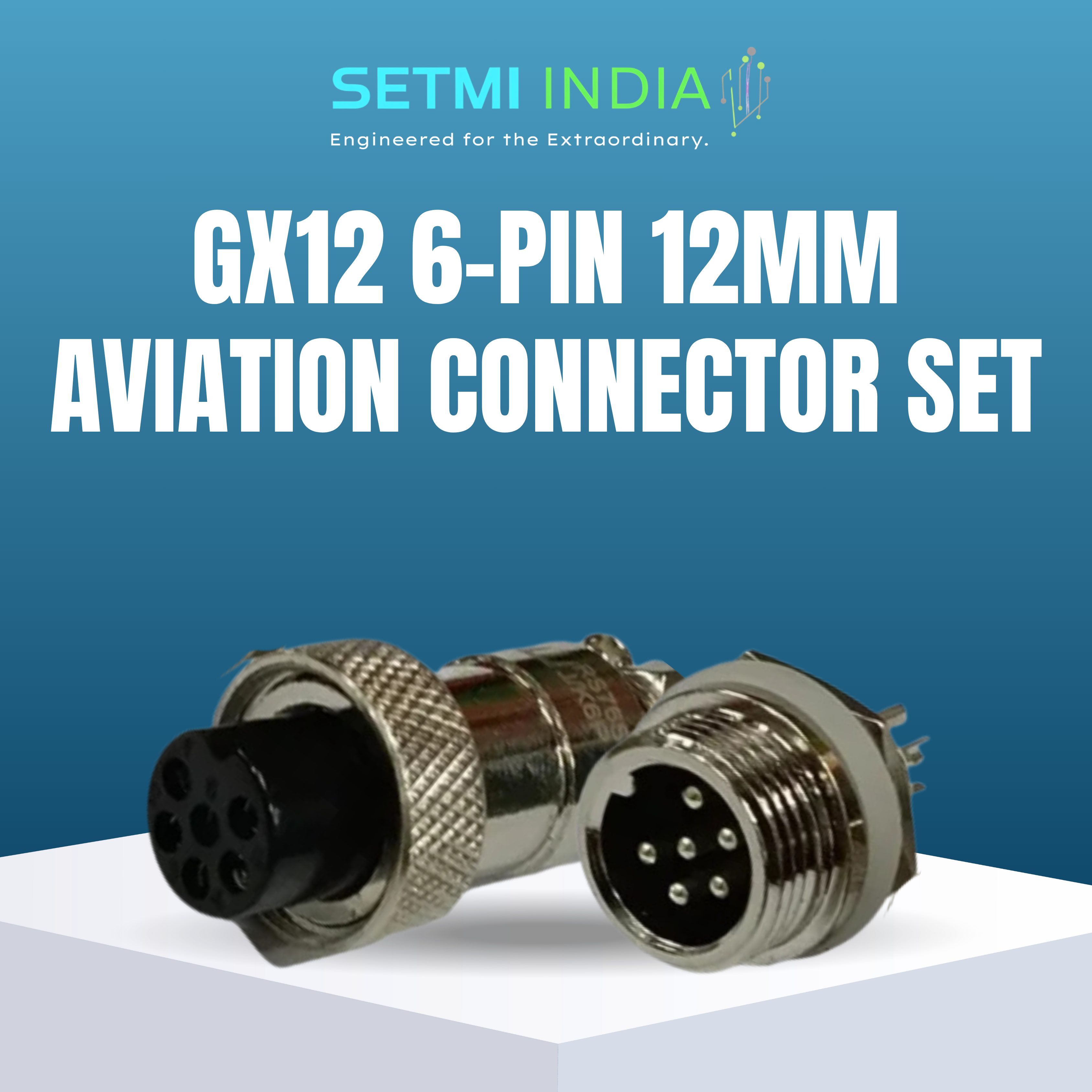 GX12 6-Pin 12mm Aviation Connector Set – Male & Female Plug, Metal Circular Solder Jack | Setmi India