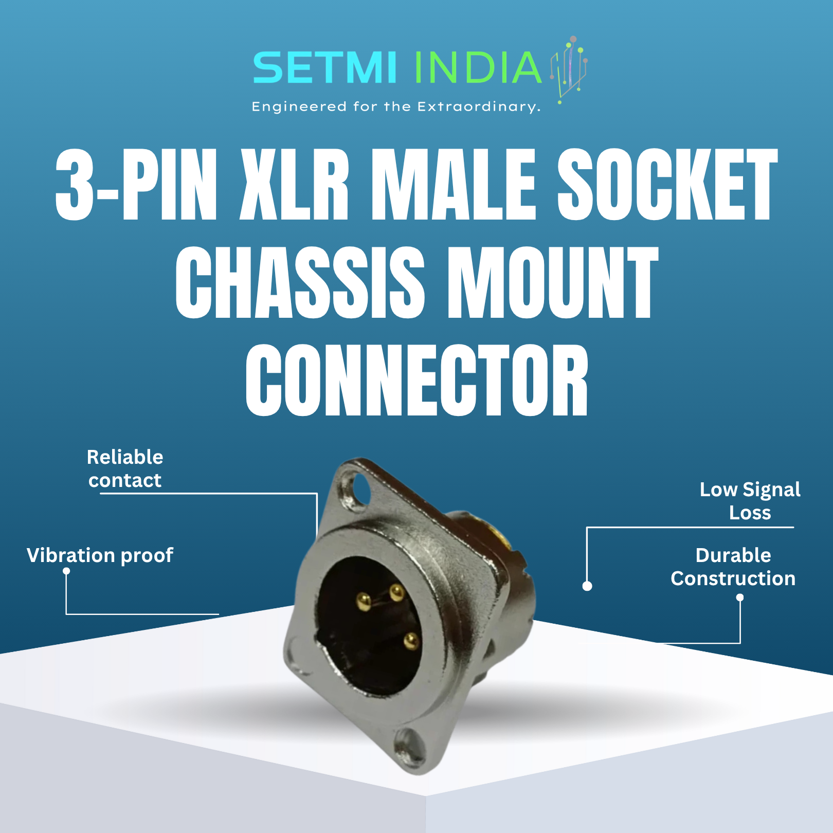 3-Pin XLR Male Socket Chassis Mount Connector | Setmi India - Image 3