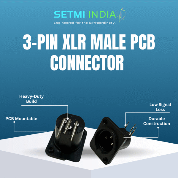 3-Pin XLR Male PCB Connector – Right Angle, Long Thin Pins | Setmi India - Image 3